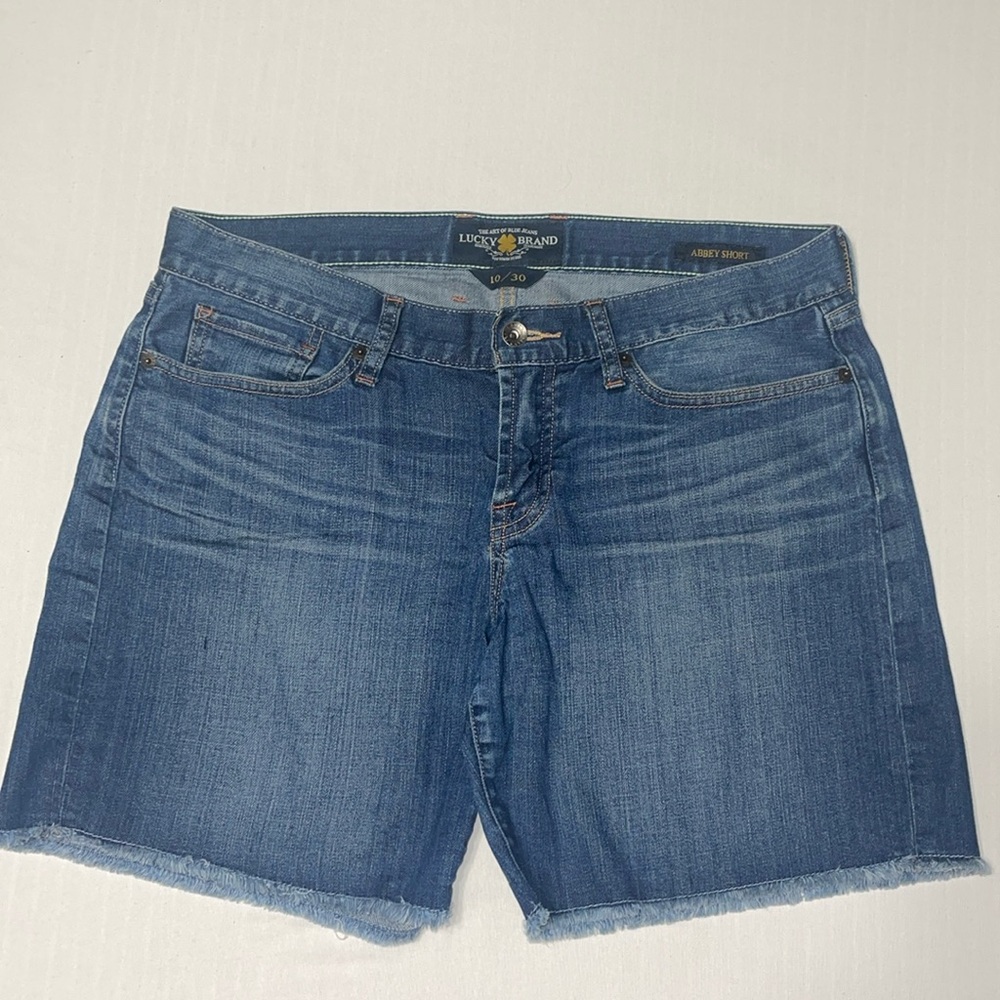 LUCKY BRAND Abbey Short Blue Raw Hem Denim Jean Shorts Medium Wash size 10